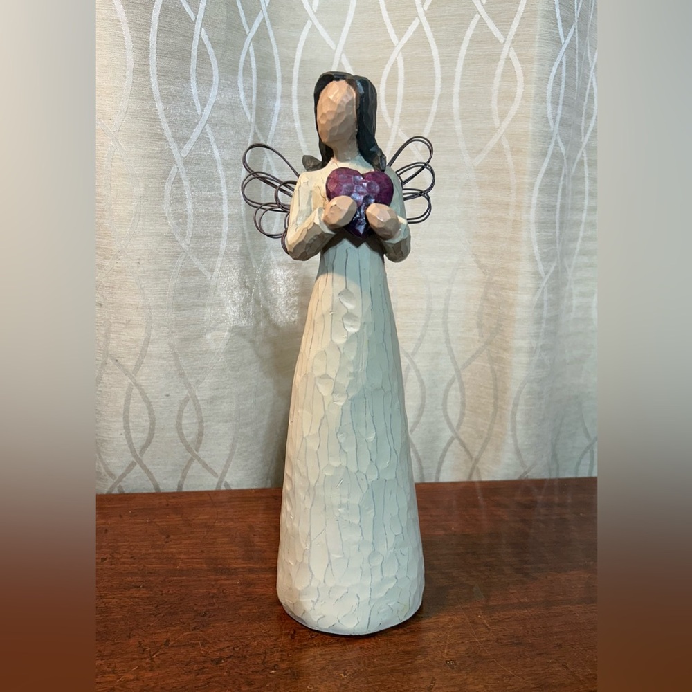 Willow Tree Style Angel Figurine with Wings and Purple Heart